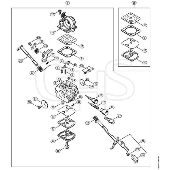 Genuine Stihl MS211 / R - Carburetor C1Q-S119 (27.2013)