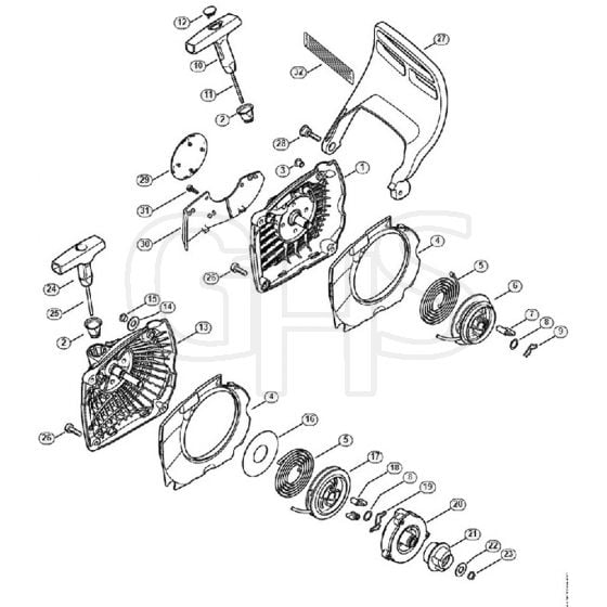 Genuine Stihl MS241 C-BEM / G - Rewind starter, Hand guard