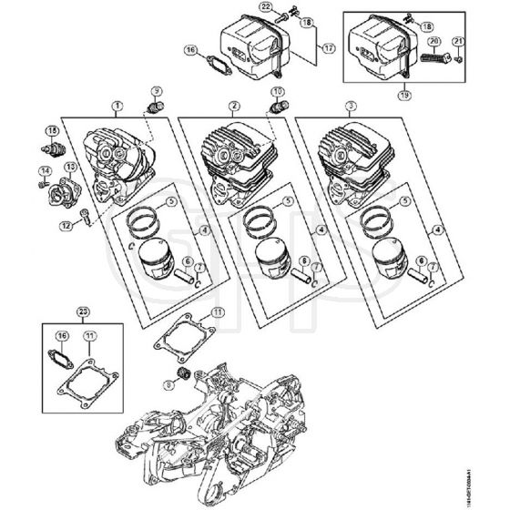 Genuine Stihl MS261 C-BE / B - Cylinder, Muffler