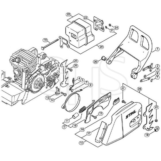 Genuine Stihl MS290 / D - Chain brake, Muffler