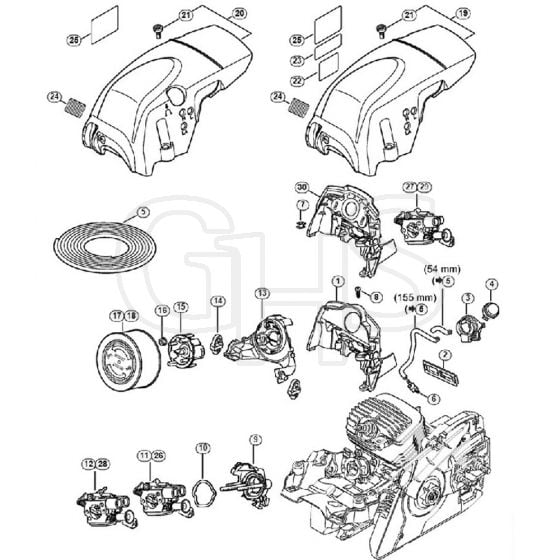 Genuine Stihl MS291 C-BE / L - Air baffle, Carburetor bracket, Shroud