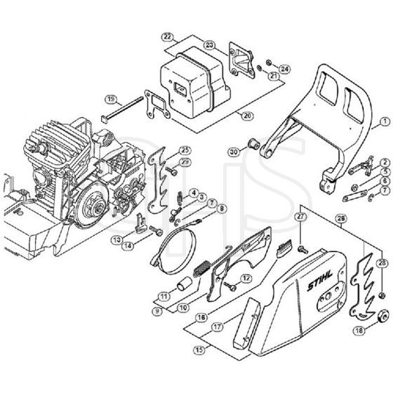 Genuine Stihl MS310 / D - Chain brake, Muffler