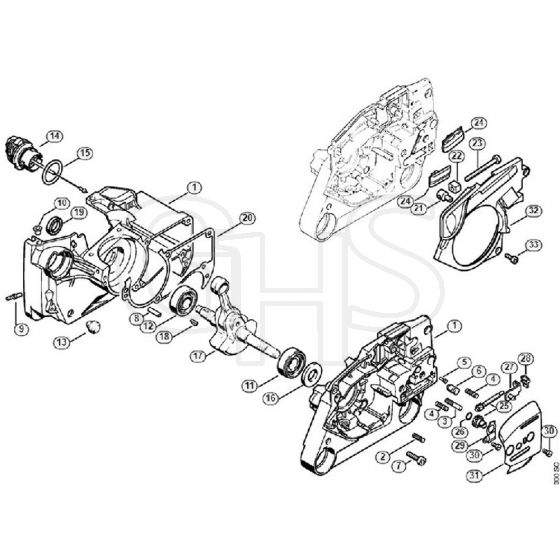 Genuine Stihl MS340 / A - Crankcase, Chain tensioner