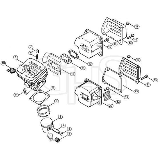 Genuine Stihl MS340 / B - Cylinder, Muffler