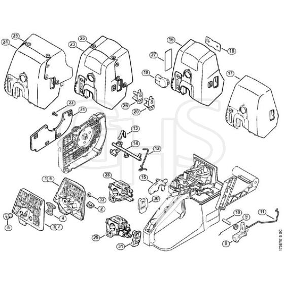 Genuine Stihl MS340 / H - Air filter, Throttle control