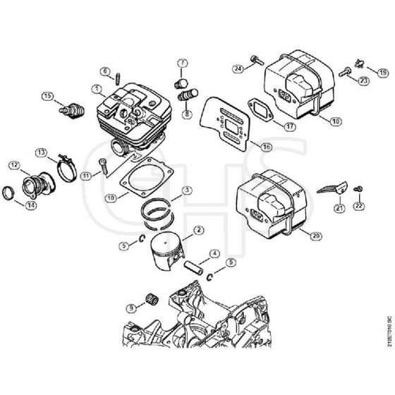 Genuine Stihl MS341 / B - Cylinder, Muffler