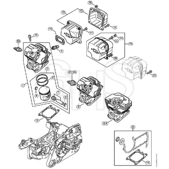 Genuine Stihl MS362 / B - Cylinder, Muffler