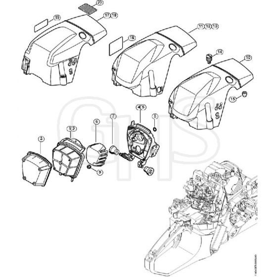 Genuine Stihl MS362 / O - Air filter, Shroud (27.2015), (26.2015), (18.2013), (28.2012)