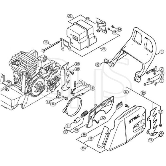 Genuine Stihl MS390 / D - Chain brake, Muffler