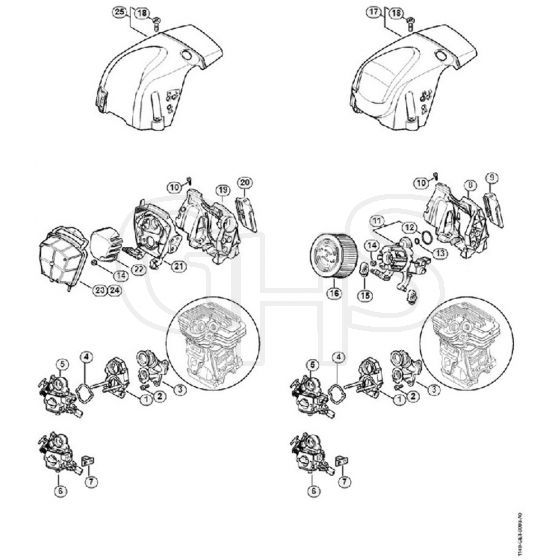 Genuine Stihl MS391 / J - Carburetor bracket, Air filter, Shroud