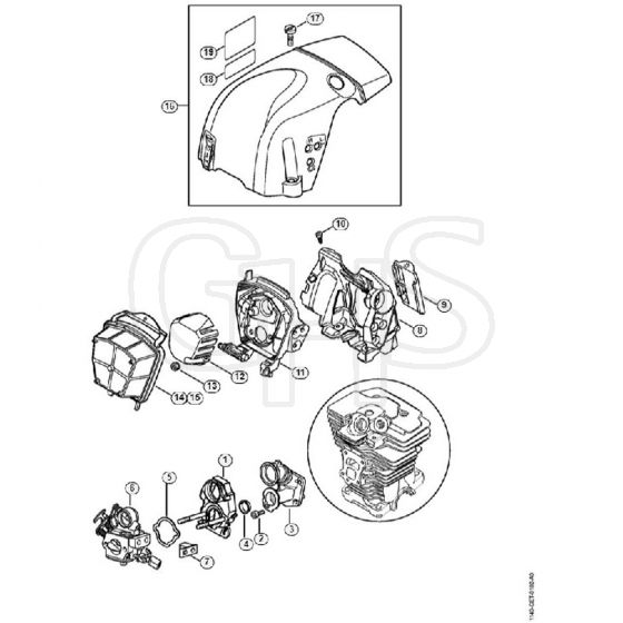 Genuine Stihl MS391 / K - Carburetor bracket, Air filter, Shroud (28.2012)