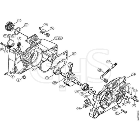 Genuine Stihl MS461 / A - Crankcase, Crankshaft