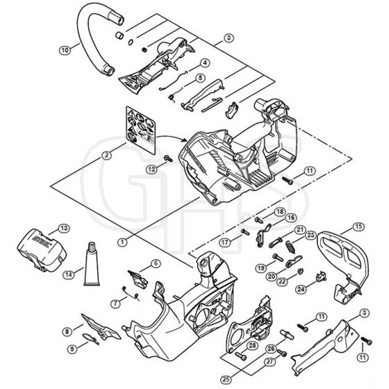 Genuine Stihl MSA161 T / A - Motor housing, Handlebar