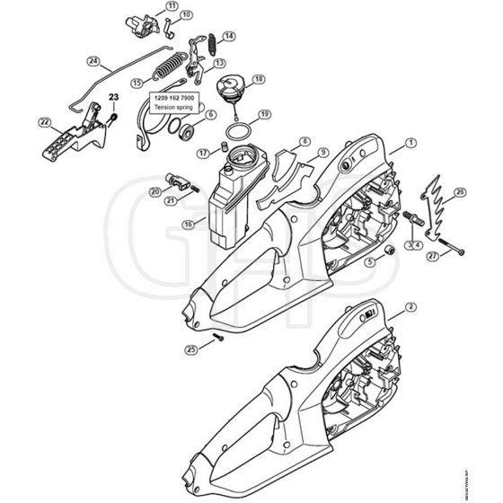 Genuine Stihl MSE190 C-Q / D - Handle housing, Oil tank