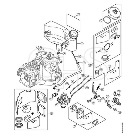 Genuine Stihl RB200 / E - Fuel tank, Carburetor, Throttle control