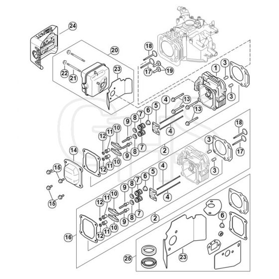 Genuine Stihl RB200 / G - Cylinder, Valve timing gear, Muffler