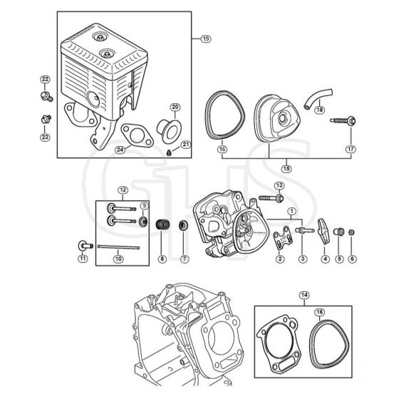 Genuine Stihl RB600 / H - Cylinder, Valve timing gear, Muffler