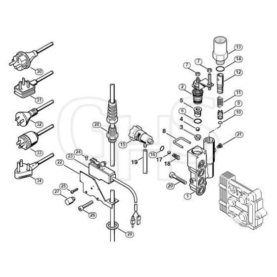 Genuine Stihl RE160 K / F - Regulation valve block, Power cable