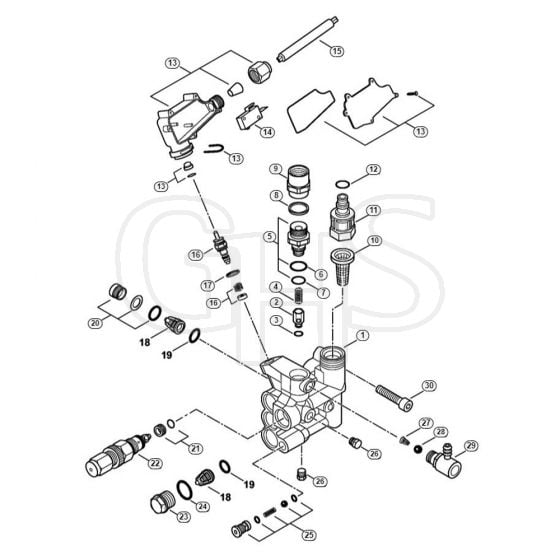 Genuine Stihl RE230 / D - Valve block, Control piston, Water attachment