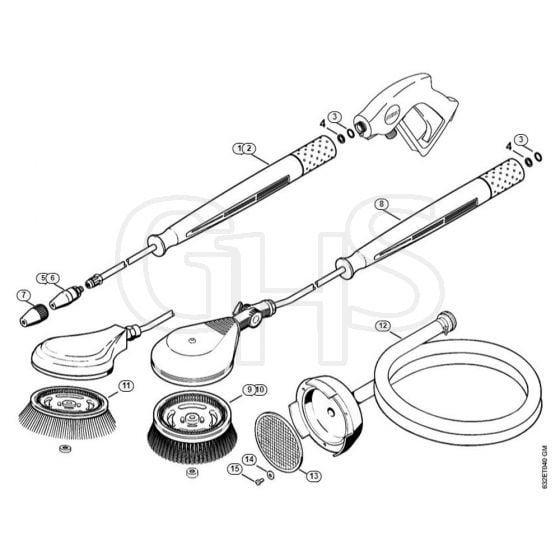 Genuine Stihl RE270 K / H - Rotory nozzle, rotory washing brush, Suction hose