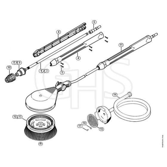 Genuine Stihl RE471 PLUS / O - Rotory nozzle, rotory washing brush, Suction hose