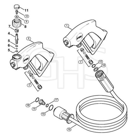 Genuine Stihl RE520 W / P - Spray gun, High-pressure hose