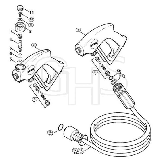 Genuine Stihl RE521 / X - Spray gun, High-pressure hose