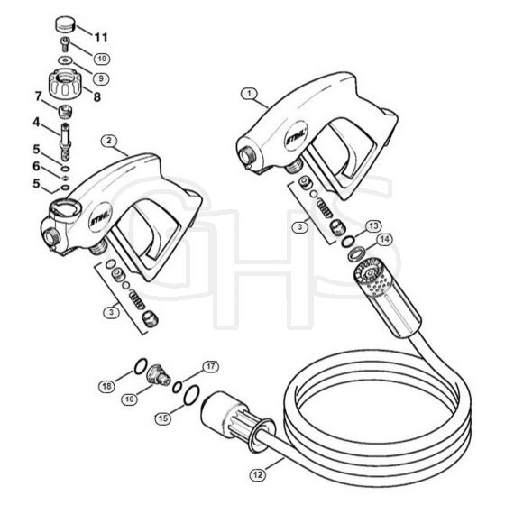 Genuine Stihl RE550 W / P - Spray gun, High-pressure hose