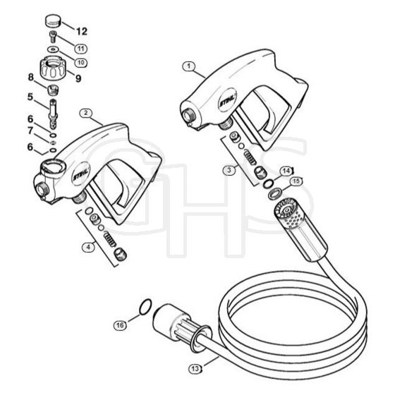 Genuine Stihl RE660 W / R - Spray gun, High-pressure hose