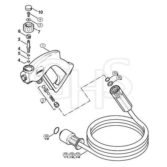 Genuine Stihl RE661 / V - Spray gun, High-pressure hose (40.2009)