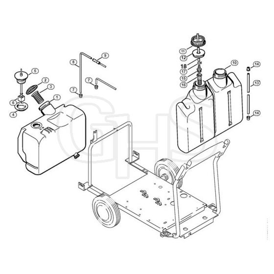 Genuine Stihl RE880 W / P - Fuel tank, Detergent tank