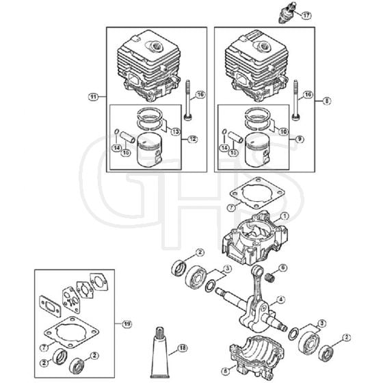 Genuine Stihl SH86 C-E / B - SH 86: Crankcase, Cylinder