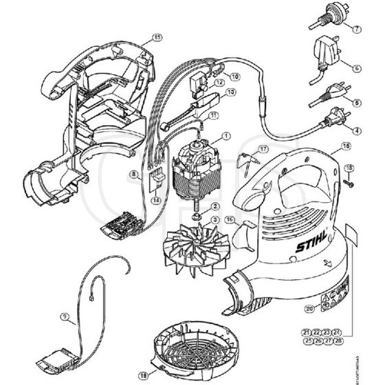 Genuine Stihl SHE81 / B - SHE 81: Electric motor, Fan housing, base