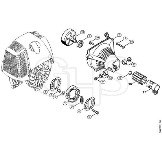 Genuine Stihl SP90 T / F - Clutch, Fan housing