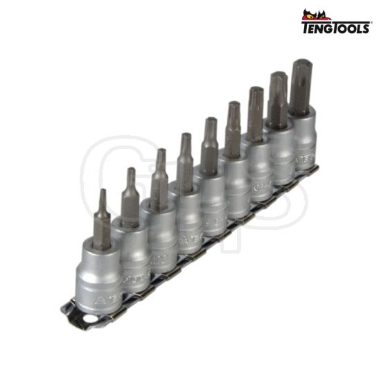 Teng M3813TX Socket Clip Rail Set of 9 External Torx 3/8in Drive 