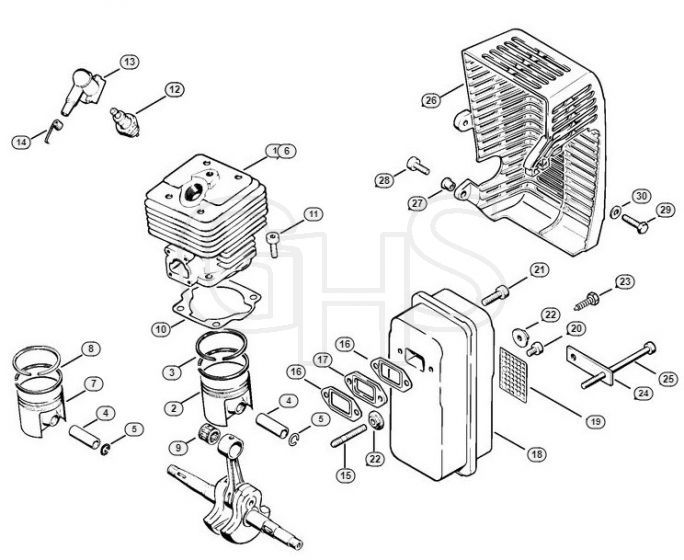 Genuine Stihl TS360 / B - Cylinder, Muffler