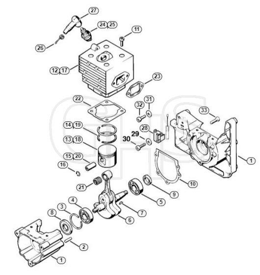 Genuine Stihl BR400 / A - Crankcase, Cylinder