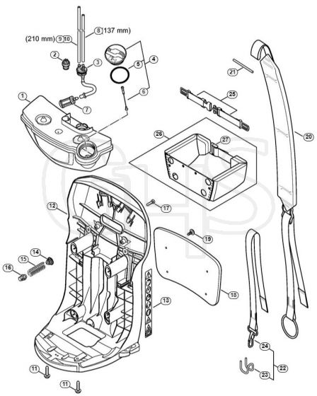 Genuine Stihl SR200 / H - Fuel tank, Backplate