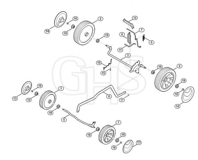 Genuine Stihl RMA443 C / C - Chassis, height adjustment