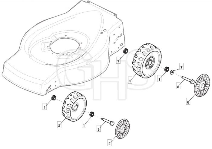 HP185 - 2015-2019 - 299164623/SF - Mountfield Rotary Mower Wheels Diagram