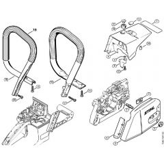 Genuine Stihl 034 / Q - Chain sprocket cover, Handlebar