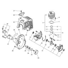 Cylinder, Crankcase, Piston, Fan Cover