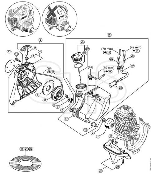 Genuine Stihl HT131 / B - Rewind starter, Fuel tank