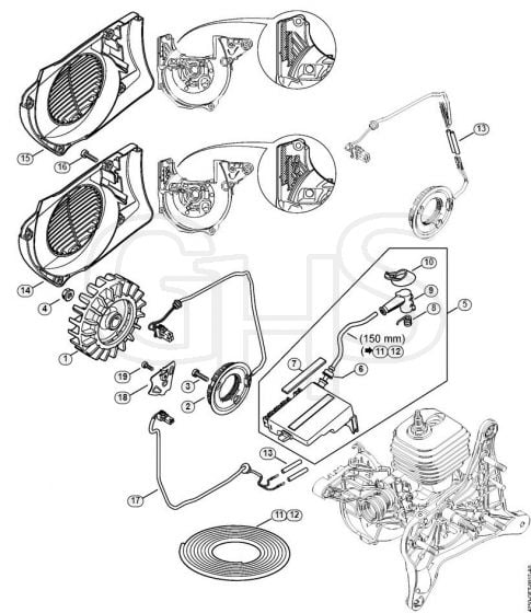 Genuine Stihl TS480i / F - Ignition system, Fan housing