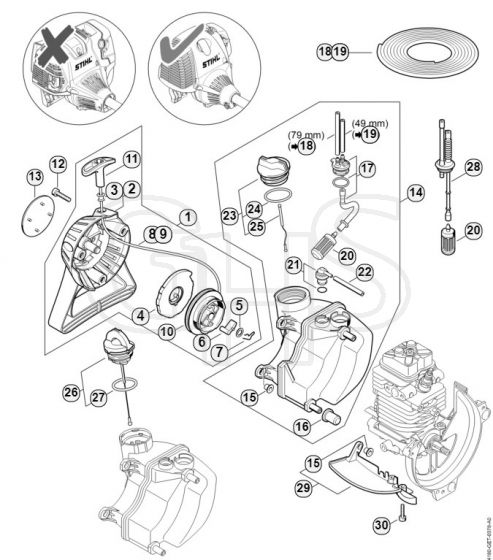 Genuine Stihl HT101 / M - Rewind starter, Fuel tank  508613634