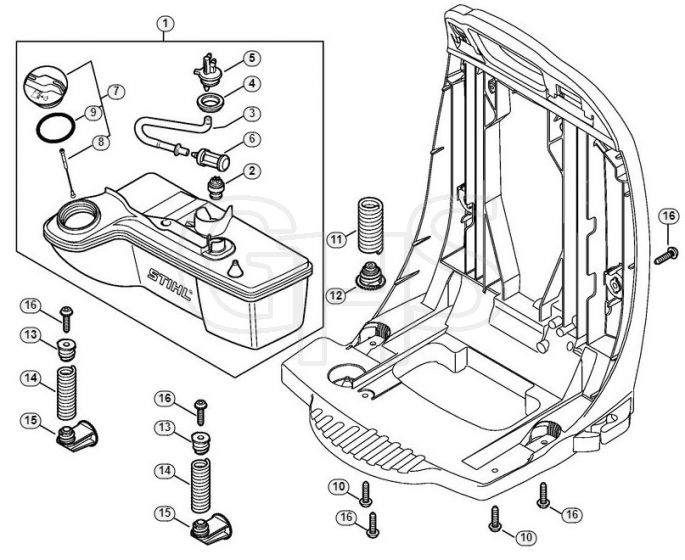 Genuine Stihl BR450 / J - Fuel tank, AV system