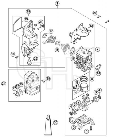 Genuine Stihl SR440 / A - Crankshaft, Cylinder, Muffler