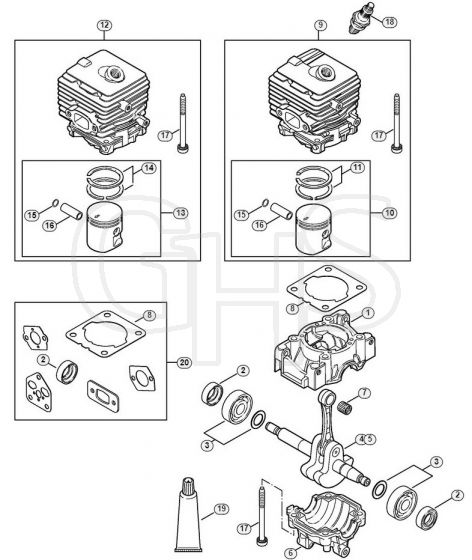 Genuine Stihl SR200 / A - Crankcase, Cylinder