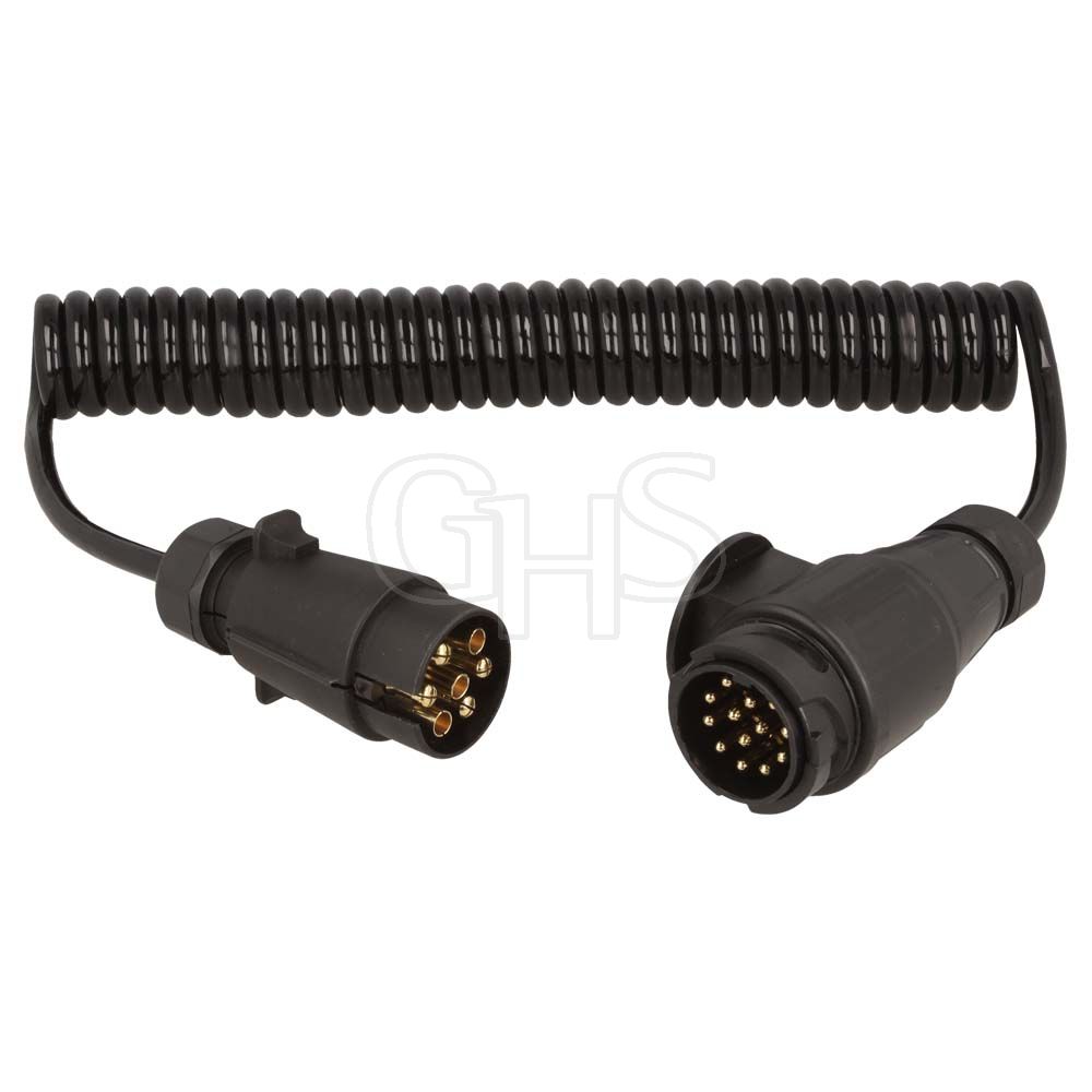 Universal 7 Pin To 13 Pin Type Curly Trailer Extension Cable Adaptor