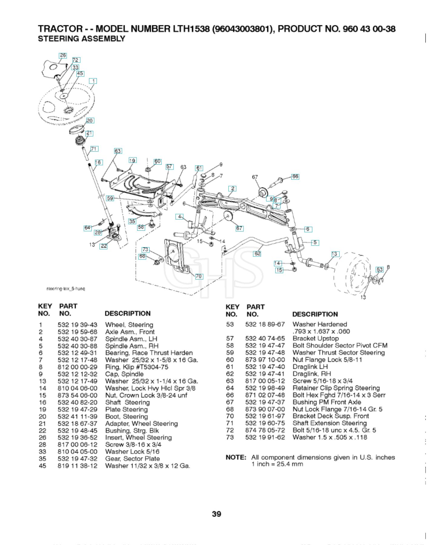 Husqvarna Lth1538 Steering GHS